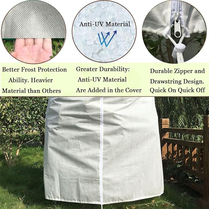 Plant Covers Freeze Protection 3 Packs 45" x40" 2.2oz Tree Covers Frost Plant Covers Freeze Cloth for Outdoor Plants with Zipper Drawstring