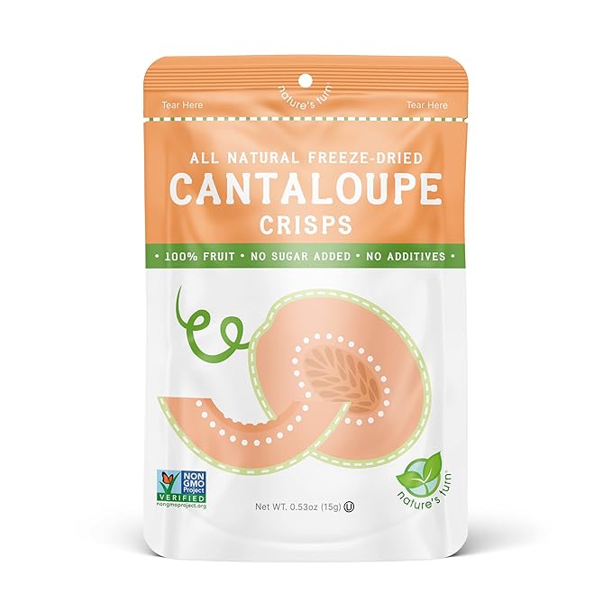 Nature’s Turn Freeze-Dried Cantaloupe Crisps – Healthy, Gluten-Free, Crispy & Delicious, Plant-Based Snack, Ideal for Cereal, Smoothies, School Lunches, & On-the-Go, Bags of 6 (0.53 oz Each)