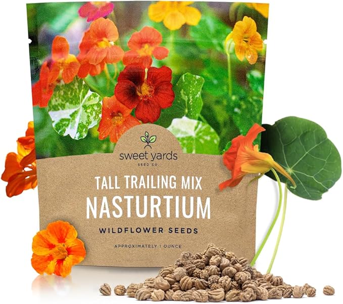 Nasturtium Seeds – Mixed Colors – Extra Large Packet – Over 200 Open Pollinated Non-GMO Flower Seeds – Tropaeolum majus