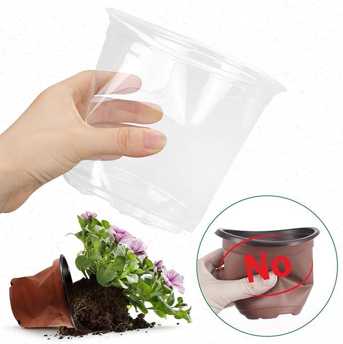 RAOOKIF 25 Pack 3.5 Inch Clear Nursery Pots with Drainage Holes, Flexible Plastic Nursery Pots for Plants, Reusable Garden Flower Pot, Seed Starter Pots