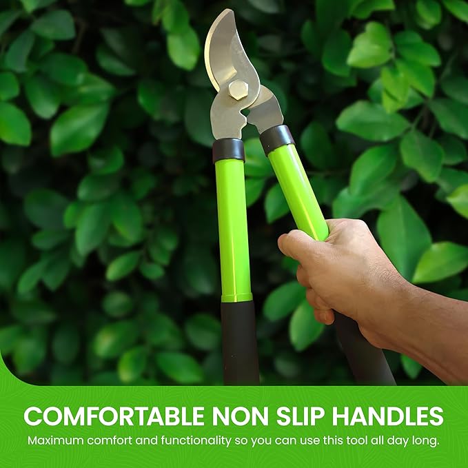 GARDEN GURU Bypass Loppers Tree Trimmer Clipper -Compact 15-inch High Carbon Steel Blade Gardening Loppers Pruning Shear Comfort Grip Handles Heavy Duty Branch Cutter Thick Branches w Ease (2 Pack)