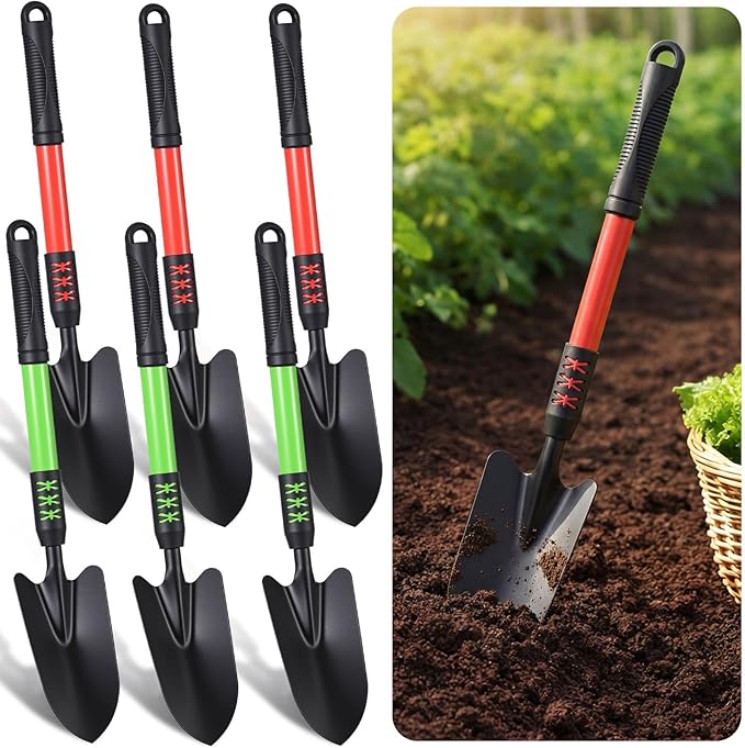 6 Pcs Small Garden Shovel for Digging 16.93'' Long Handle Garden Hand Shovel Metal Hand Trowel Spade for Planting Gardening Farm Lawn Yard Beach Home Shop