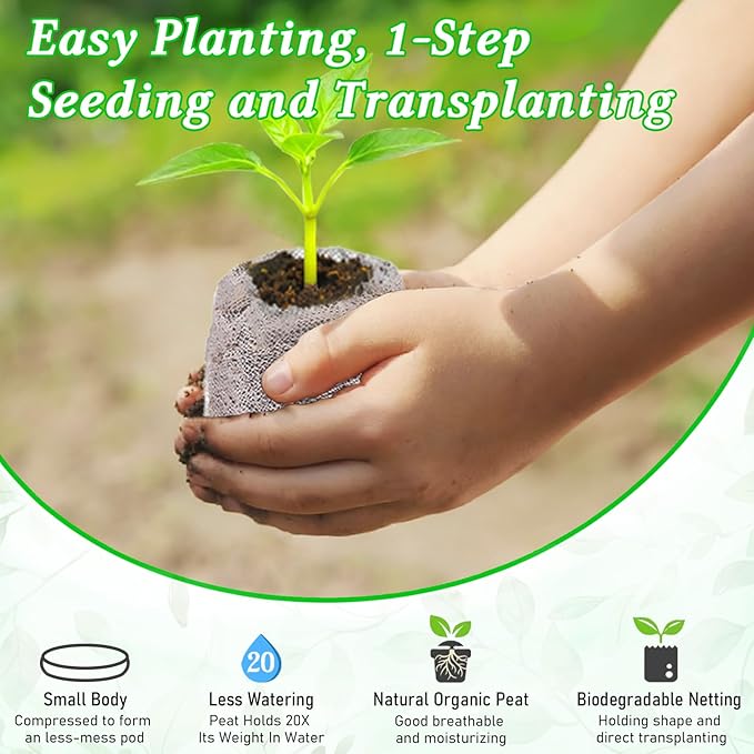 Legigo 50 PCS 50mm Peat Pellets Seed Starter Soil, Compressed Seed Starting Pods Plant Starter Soil Pods Plugs for Seedlings, Peat Pods for Starting Seeds, Herbs Tomatoes Flowers and Vegetables