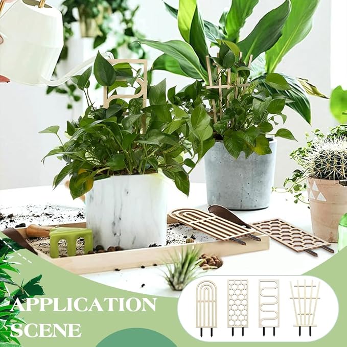 FINGERINSPIRE 4 PCS Indoor Plant Trellises 4 Styles Blanched Almond Wooden Houseplant Trellis for Indoor Climbing Plants Mixed Shape Garden Trellis Plant Support for Ivy Flowers Outdoor Potted Plants