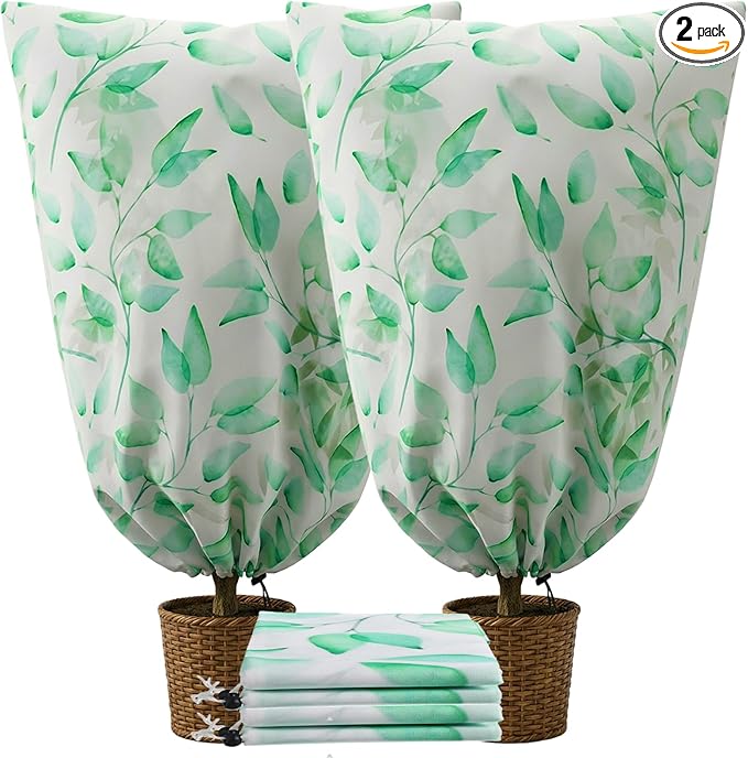 2 Pack Plant Covers Freeze Protection Winter Frost Covers with Zipper Drawstring Reusable Frost Cloth for Outdoor Winter Weather Shrubs Trees Jacket (70.9" X 82.7")