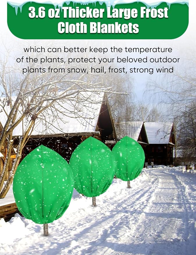 4Pack Thickened Plant Covers Freeze Protection for Winter - 71" x 47" Large Shrub Bush Cloth Blankets for Outdoor Plants Tree Frost Protection with Drawstring Bags Jacket for Plants (3.2 oz/yd²)