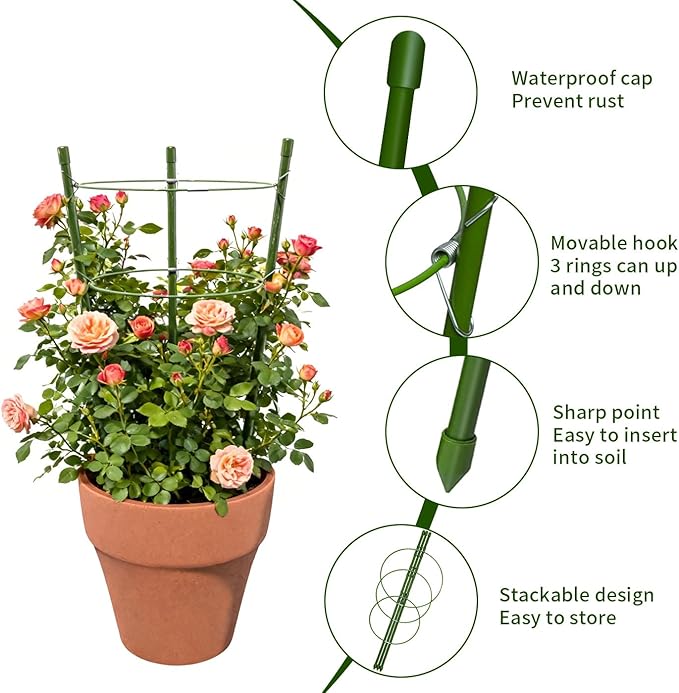 8 Pack Tomato Cage for Garden Plant Support, 18 inches Small Tomato Cages Tomato Trellis with Adjustable Rings, Plant Stakes for Peony Support, Tomato Stakes Rings for Climbing Plants