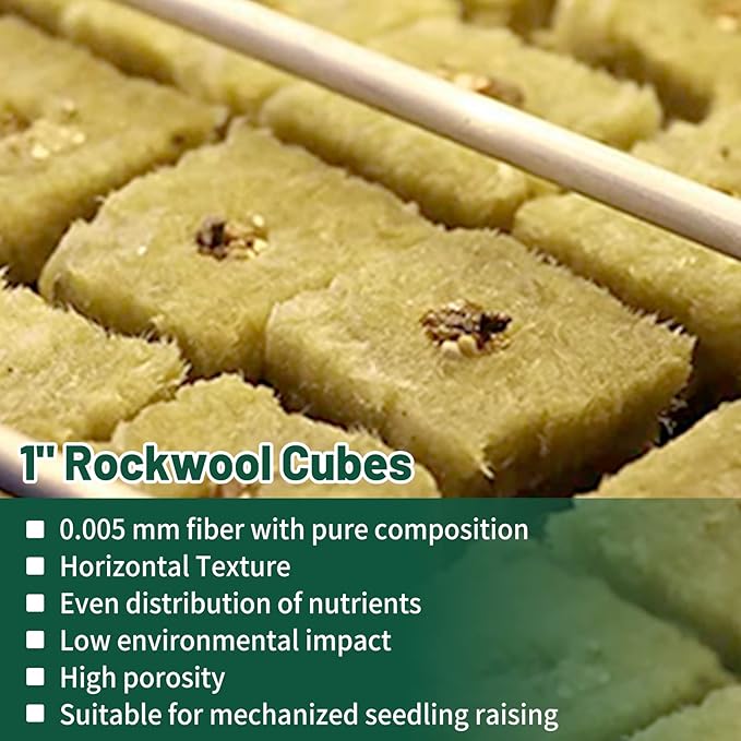 1" Rockwool Cubes for Hydroponics 200 Plugs with 50 Pack 1.5 inch Net Pots Hydroponics Supplies Cups for Rooting, Clone Plants, Starting Seeds, Ideal Rockwool for Hydroponic Growing