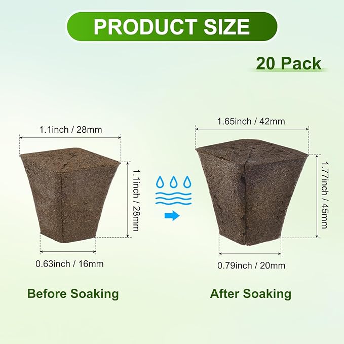 20-Pack Grow Sponges, 1.7x0.8x1.8 Inch Replacement Root Growth Sponges Seed Pods for Plant Rooting/Seed Germination/Hydroponic Gardens System Supplies, Starter Plug for Seeds