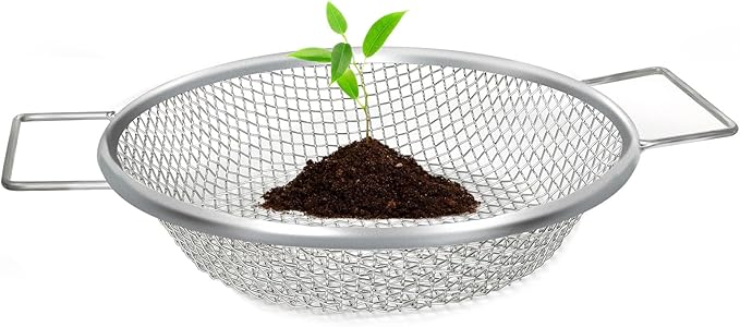 Round Soil Sifter, 1/4 inch Mesh, Stainless Steel Garden Sieve with Handles for 5-Gallon Bucket
