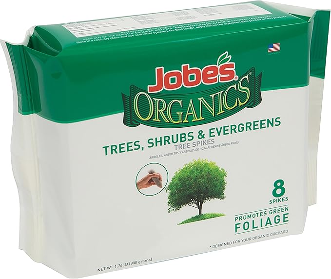 Jobe’s Organics Slow Release Evergreen Fertilizer Spikes, Easy Plant Care for Cypress, Arborvitae, Pine, Cedar, Boxwood, and Many More Acid Loving Trees and Shrubs, 8 Count