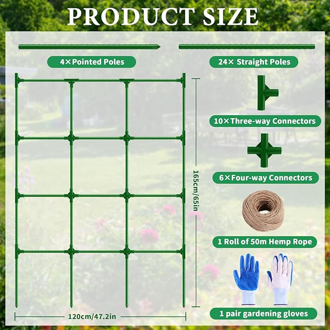 Pea Trellis, Trellis for Peas, 47" L x 65" H Tall Expandable Pea Trelli for Raised Bed Garden, Sturdy Garden Trelli for Beans, Peas & Other Climbing Vegetables
