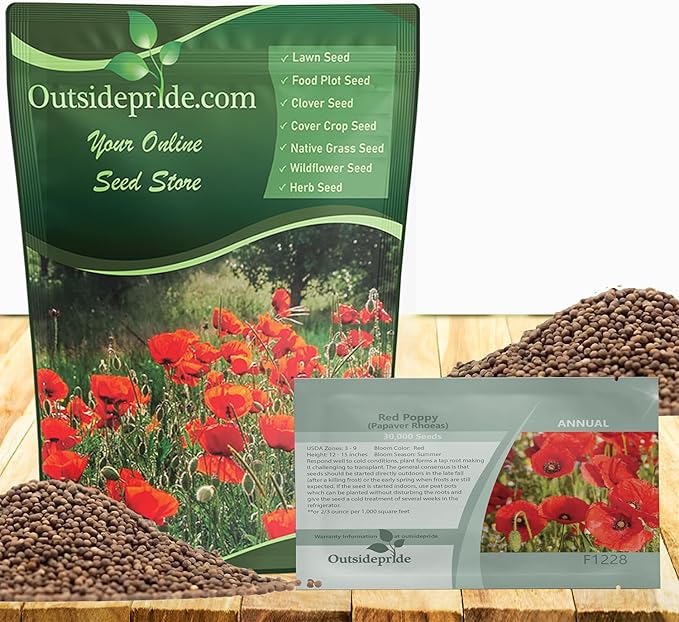 Outsidepride Red Poppy Seeds for Planting - 5 lbs. Annual, Drought-Tolerant & Easy to Grow Wildflower Seeds with Vibrant Red Blooms for Landscaping, & Pollinator Garden