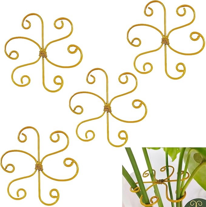 YAPROMO 4PCS Iron Monstera Plant Support- Plant Stakes for Indoor Plants, 4.1IN Plant stem Support, Prevents Falling for Turtle Shell Bamboo & Houseplants