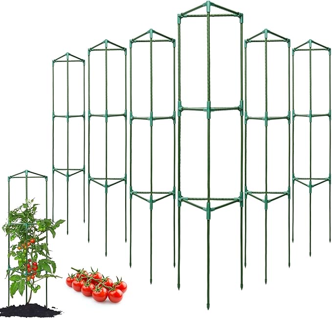 Tomato Cages for Garden&Pots, 6 Pack 50" Plant Support Trellis for Tomatoes, Cucumbers, Beans | Heavy-Duty Steel with Rust-Proof Coating | Garden Stakes for Outdoor Indoor Plants