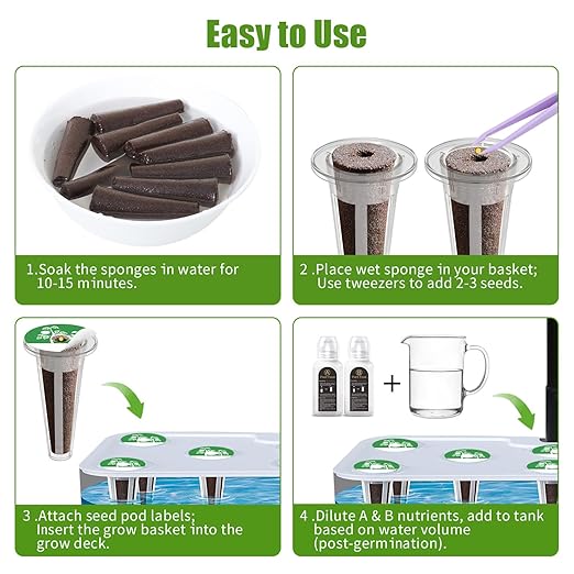 105 Pcs Grow Sponges and Hydroponics Plant Food Compatible with Aero Garden and All Brands - Seed Pods Lables and Indoor Plant Fertilizer for Indoor Garden Hydroponics Growing System