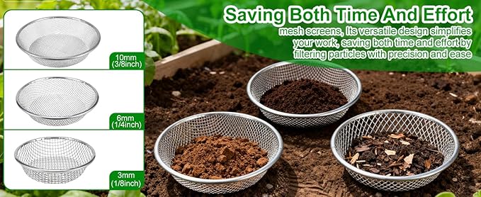 3PACK Soil Sand Compost Sifter for Gardening - Soil Compost Rock Sifter with Repotting Mat Fits 5-Gallon Buckets 1/4 Inch & 1/8 Inch & 3/8 Inch Mesh Sieve for Gravel, Dirt, Sawdust