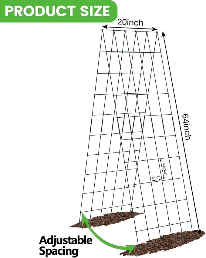 Foldable Cucumber Trellis 64" H x 20" W, A-Frame Garden Trellis for Raised Bed, Outdoor Climbing Plant Support with Twist Ties & Plant Bags for Climbing Plants Outdoor