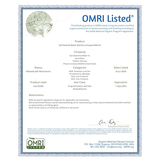 Soil Seed & Water Bacchus Organic Fertilizer for Grapevines – Concentrated Soil Amendment for Vineyards & Grape Fruit Production - OMRI Listed Organic Fertilizer