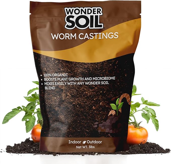 WONDER SOIL | Premium Organic Worm Castings for Plants | 3 lbs (2 Quarts) Bag Natural Soil Amendment for Indoor & Outdoor Plants, Vegetables, Flowers, Gardens | Fertilizer & Compost Enhancer | 3LBS