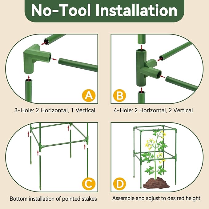 Halatool Square Tomato Cages Heavy Duty,60 Inch Foldable Metal Tomato Trellis,Large Tomato Plant Cage for Climbing Vegetables, Fruits & Flowers for Garden,4 Pack