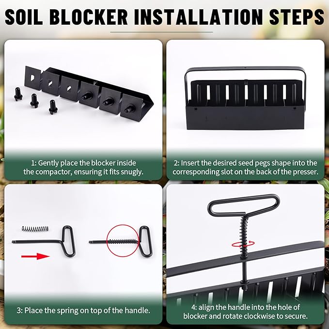 Soil Block Maker Bundle - Large 2" and Small 0.67" Handle Manual Soil Blocker 2 Inch with 3 Types of Seed Pins, Seedling Tray, Grow Tweezer - Seed Starter Tool for Garden Seedlings, Cuttings