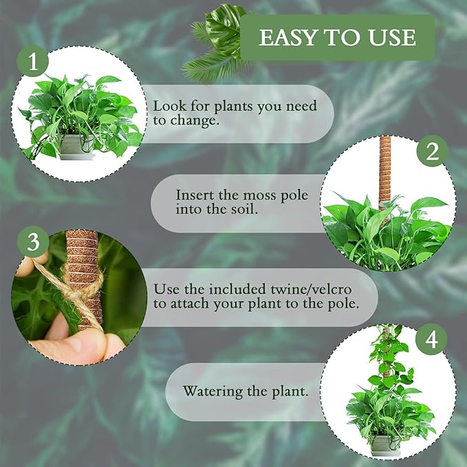 2 Pack Moss Pole for Plants Monstera - 25 Inch Plant Stakes for Indoor, Moss Poles for Climbing Plants, Handmade Coco Coir Pole Plant Support for Creeper Plants Grow Upwards（Handmade Palm）