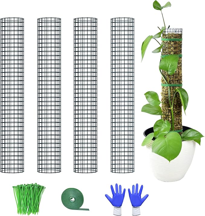 4 Pack Metal Moss Pole, 24" Moss Poles for Plants Monstera, Stackable Sphagnum Moss Pole for Plants Work with Sphagnum Moss(4 Pack 24")