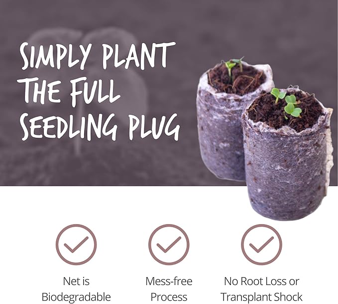 Pure Coconut Coir Netted Seed Starting Pellets - 42mm - Pack of 100 - Sustainable, Renewable, Unamended - Superior to Peat Plugs - High Water Holding - Minimize Root Loss & Transplant Shock