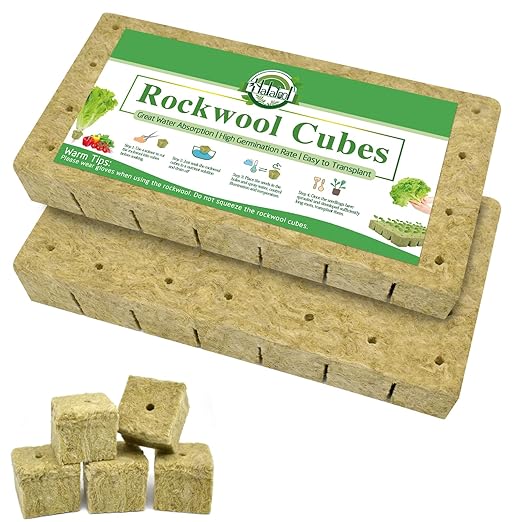 Halatool 56PCS 1.5 Inch Rockwool Cubes - Rock Wool Seed Starter Plugs for Seedling Starter, Hydroponic Gardening, Soilless Cultivation & Plant Cloning (2Sheets)