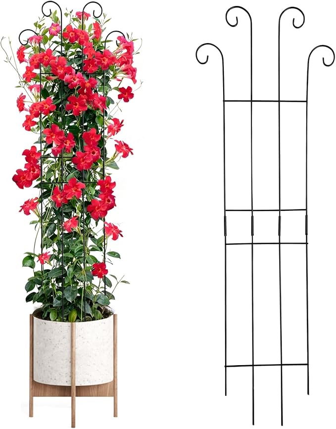 32.6 Inch 2Pack Garden Trellis for Climbing Plants, Rustproof Sturdy Metal Plant Trellis, Decorative Trellis for Potted Plants, Climbing Vines, Flowers, Vegetables, Indoor Outdoor Plant Support, Black