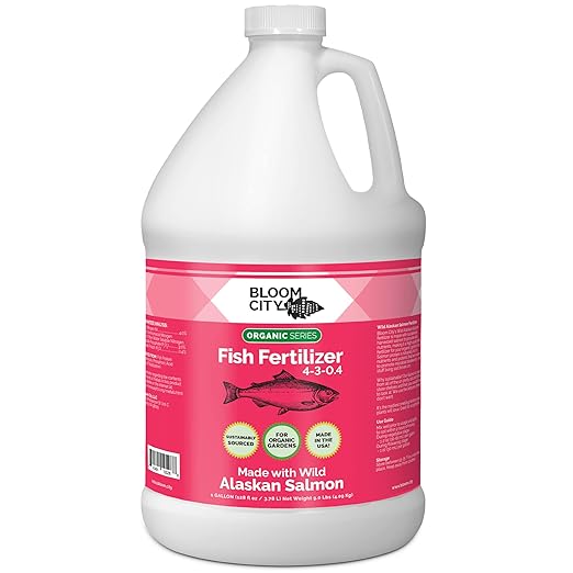 Bloom City Organic Wild Fish Fertilizer – Sustainable Salmon Plant Food for Lush Green Leaves & Healthy Soil, 1 Gallon