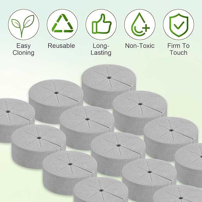 60-Pack Cloning Collars Inserts, Hydroponics Sponge Systems Cloning DIY Foam Cloner Inserts Fits 2" Net Pots for Hydroponic/DIY Cloner/Clone Machines/Plant Germination [Grey]