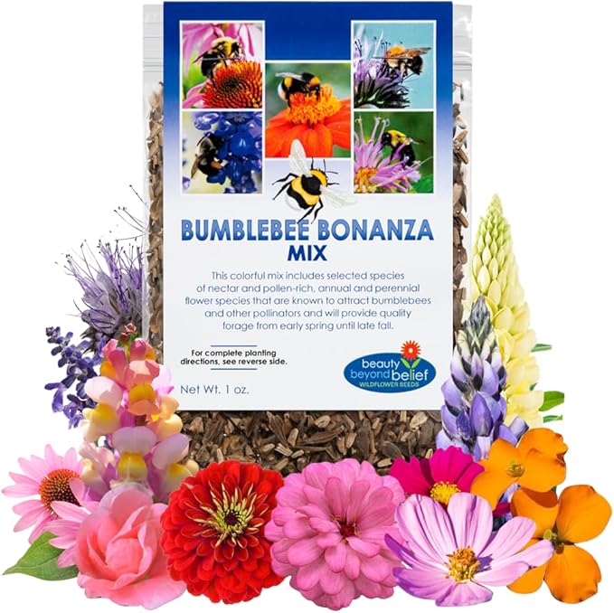 Bumblebee Bonanza Wildflower Seeds - 1oz, Open-Pollinated Wildflower Seed Packets, Non-GMO, No Fillers, Annual and Perennial Seeds for Bumblebees 1oz