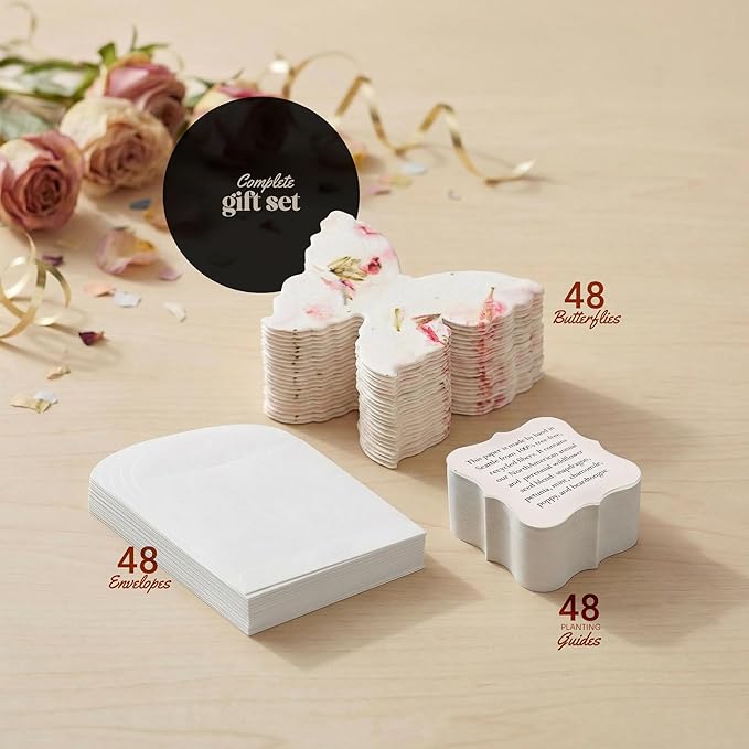 Set of 48 Pink Butterfly Seed Paper – Writable & Plantable Wildflower with Envelopes & Planting Guides, Gift for Moms or Plant Lovers for Mother’s Day, Party Favors for Weddings & Showers