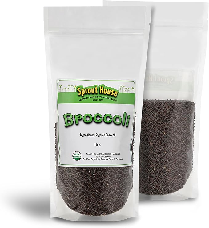 The Sprout House Broccoli Sprouting and Microgreen Seeds - Premium Organic Broccoli Sprouts, Non-GMO, High-Germination, Easy to Grow, Resealable Bag, Sulforaphane Rich Superfood,16oz