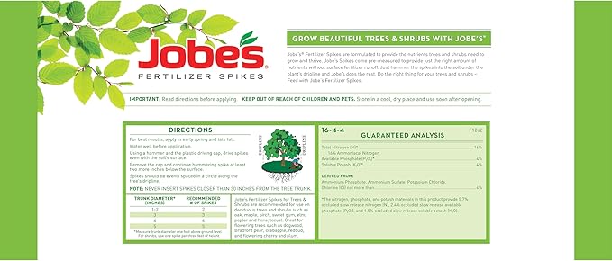 Jobe’s Slow Release Tree and Shrub Fertilizer Spikes, Easy Plant Care for Oak, Maple, Dogwood, Boxwood, and Many More Acid Loving Trees and Shrubs, 5 Count
