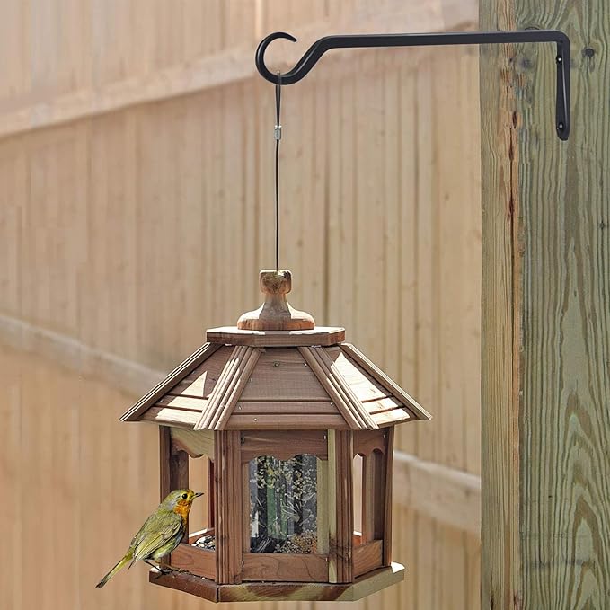 AILIN YELOKIE 2 Pack Premium Forged Wall Hook, Sturdy Hanging Plant Bracket, Elegant Hook for Bird Feeders, Planters, Lanterns, Wind Chimes Indoor Outdoor, Upgrade Black, 12 Inch