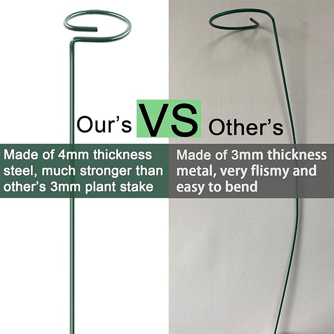 HiGift 5 Pack Plant Support Stakes, Garden Single Stem Flower Support Stick Metal Amaryllis Plant Cage Support Rings with 10pcs Plant Clips for Orchid Lily Peony Rose Stem (40 cm/16 inch Long)