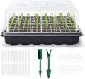 Delxo 3-Pack Seed Starter Tray Seedling Kit Tray (48 Cells) Humidity Adjustable Plant Germination Kit Garden Seed Starting Tray with Clear Dome and Black Base Plus Plant Tags Hand Tool Kit