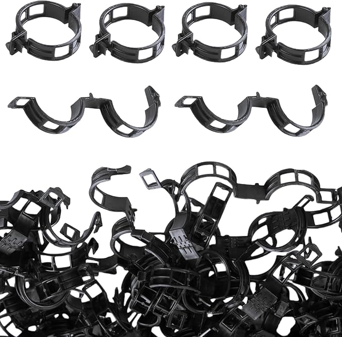 100pcs Black Plant Support Clips - Tomato Clips for String Trellis, Grape Vine Clips for Garden Netting Climbing Plants, Secured Plastic Plant Clip for Fixing Stem and Vine (100, Black)