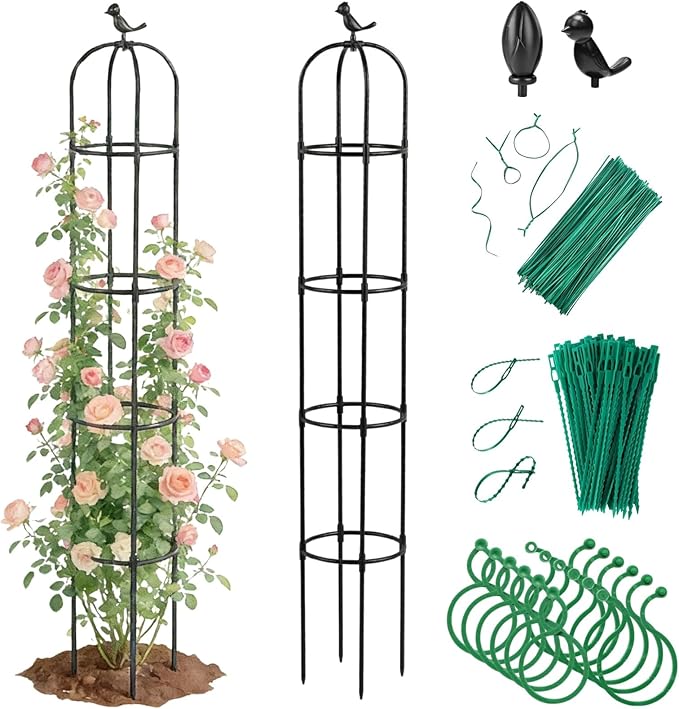 Obelisk Trellis for Climbing Plants Outdoor - Heavy Duty Plastic Coated Steel Core Garden Arch Metal Trellis - Rustproof Tomato Cage Vertical Plant Support for Vines Vegetables Flowers Indoor