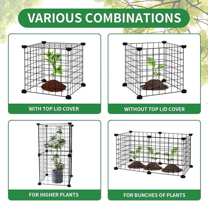 DYAUS 2 Packs Plant Protectors from Animals, Metal Plant Protector, 12" x 12" Plant Cage Outdoor, 10Pcs Metal Mesh Chicken Wire Cloche, Sturdy Plant Covers from Animals, Garden Cloches for Plants