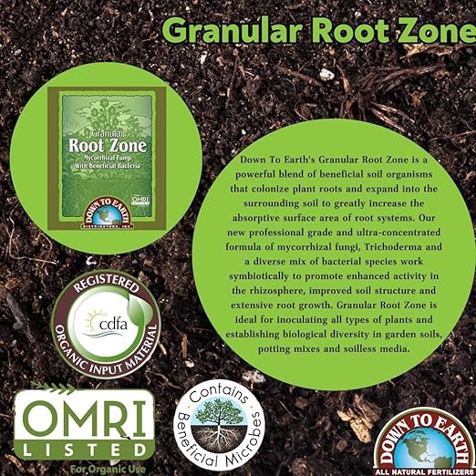 Down To Earth All Natural Fertilizers Organic Granular Root Zone - Mycorrhizal Fungi and Beneficial Bacteria - Soil and Root Inoculant for Plants, 2 oz