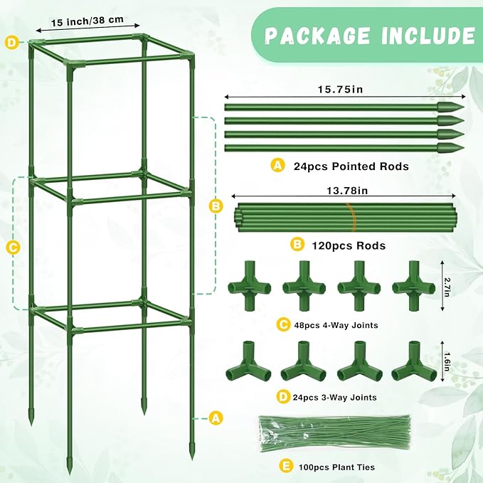 Riare 6 Pack Square Tomato Cages for Garden Plant Support- Up to 45 Inch Tomato Cage Garden Stakes Tomato Trellis for Potted Plants Raised Garden Bed Climbing Vegetables Flowers Outdoor Indoor