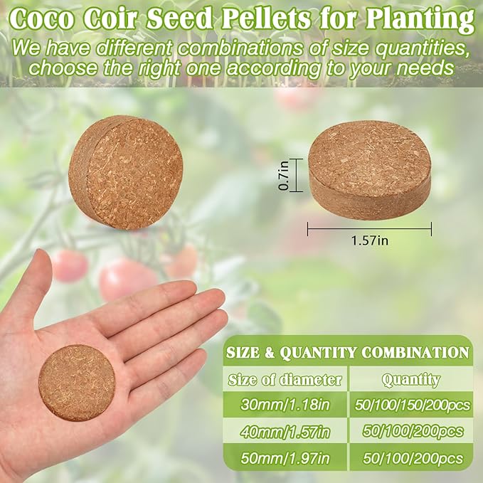 ZeeDix 100pcs 40mm Coco Coir Pellets Potting Soil, Organic Coconut Fiber Seed Starter Soil Pellets, Coconut Coir Soil Discs for Indoor Outdoor Plants, Herbs Houseplants Flowers Succulents Vegetables