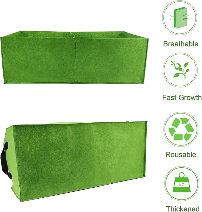 Plant Grow Bags, 5 Pack Fabric Raised Planting Bads, 2 Holes Rectangle Grow Bag, 10 Gallon Breathable Potato Tomato Planter Pots for Outdoor Vegetables Plant Flowers (Green)