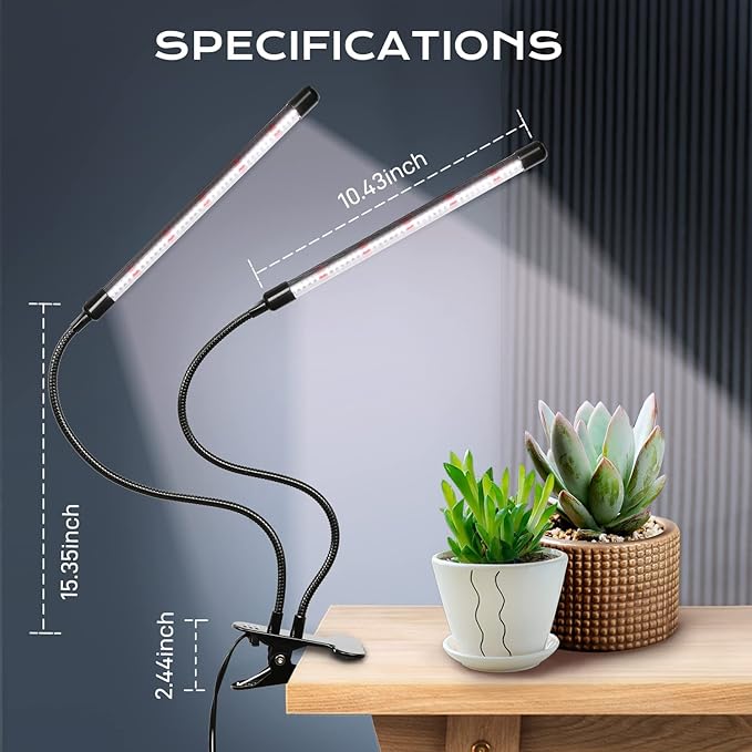 iPower Full Spectrum Clip Plant Growing Lamp with 84 White Red LEDs for Indoor Plants, 3 Modes Timing Function & 5 Dimmable Levels