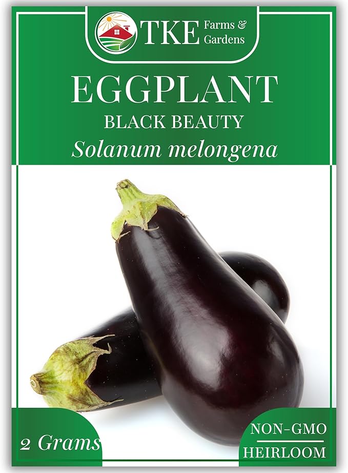 TKE Farms & Gardens - Black Beauty Eggplant Seeds for Planting, 2 Grams, 400+ Heirloom, Non-GMO Seeds, Ideal for Gardens, Containers, or Raised Beds, Easy-to-Follow Instructions, Solanum melongena