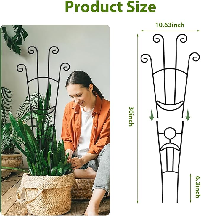 Garvee 6 Pack 30'' Plant Trellis for Climbing Plants Indoor, Plant Climber Support Indoor Outdoor, Rust-Resistant Sturdy Metal Trellis for Potted Plants Ivy Pothos Monstera Hoya Flower Vine
